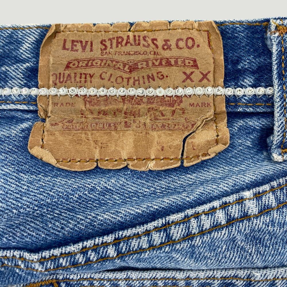 Vintage Levi’s USA Beaded Jeans Women’s 2 Button Fly Custom Embellished Denim - Picture 11 of 14